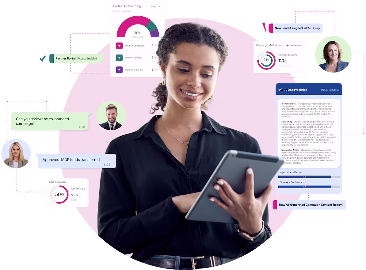 A woman using Unifyr One to manage leads and partnerships