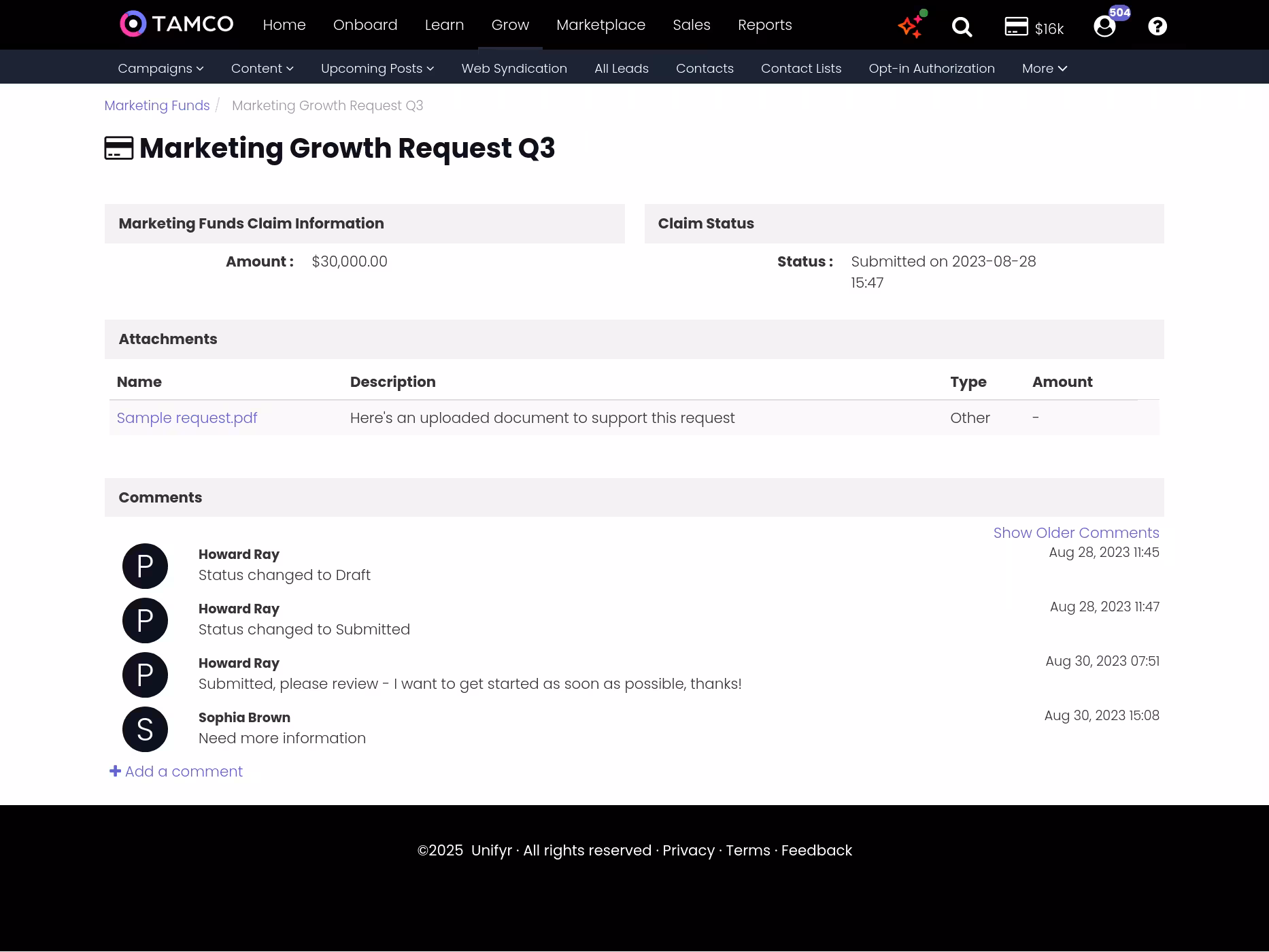 MDF request form inside the partner portal