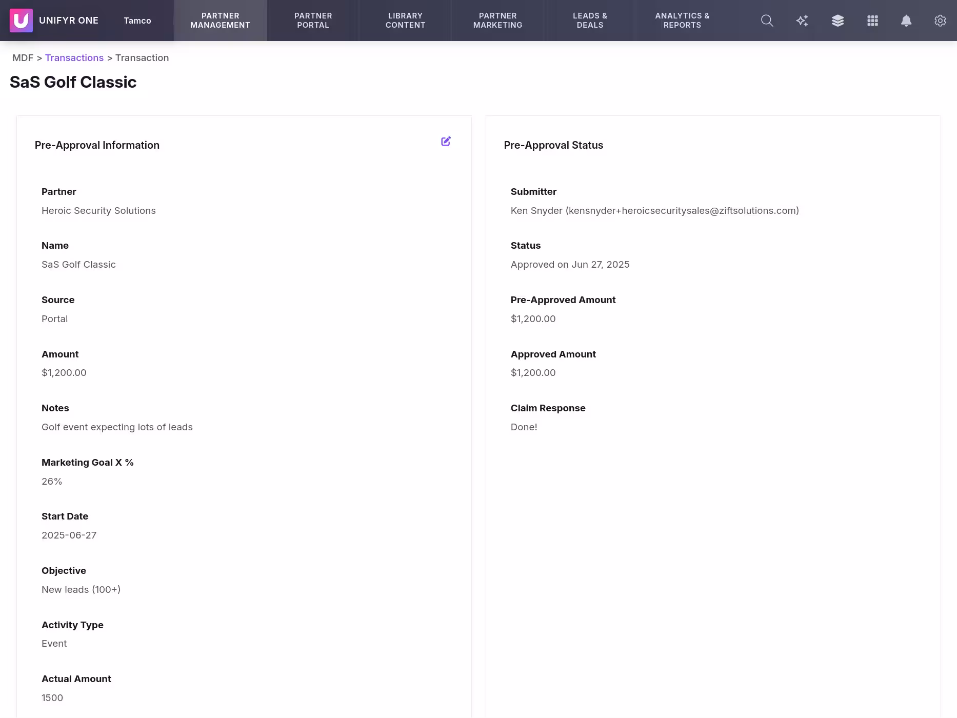 MDF reimbursement records syncing with finance and CRM